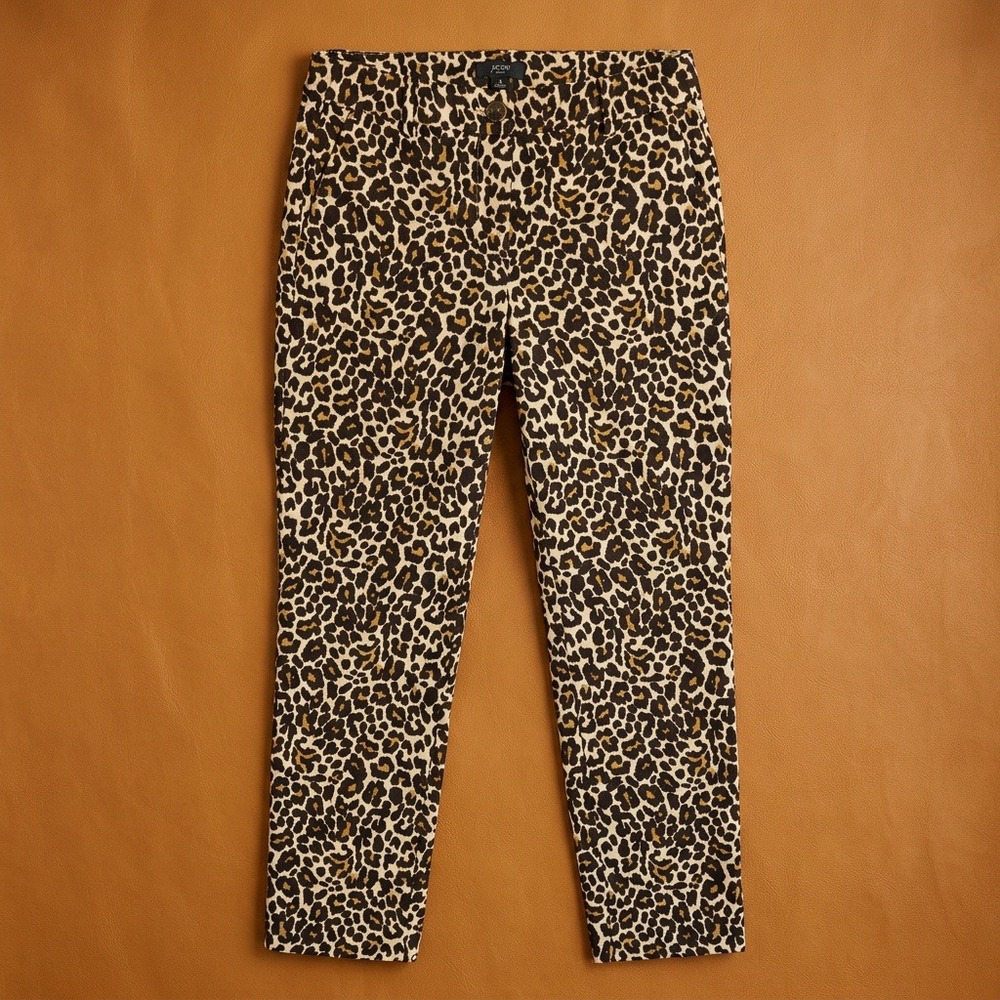 J Crew Leopard Print Pants Womens 2 Slim Ankle Stretch Beige Brown NWOT